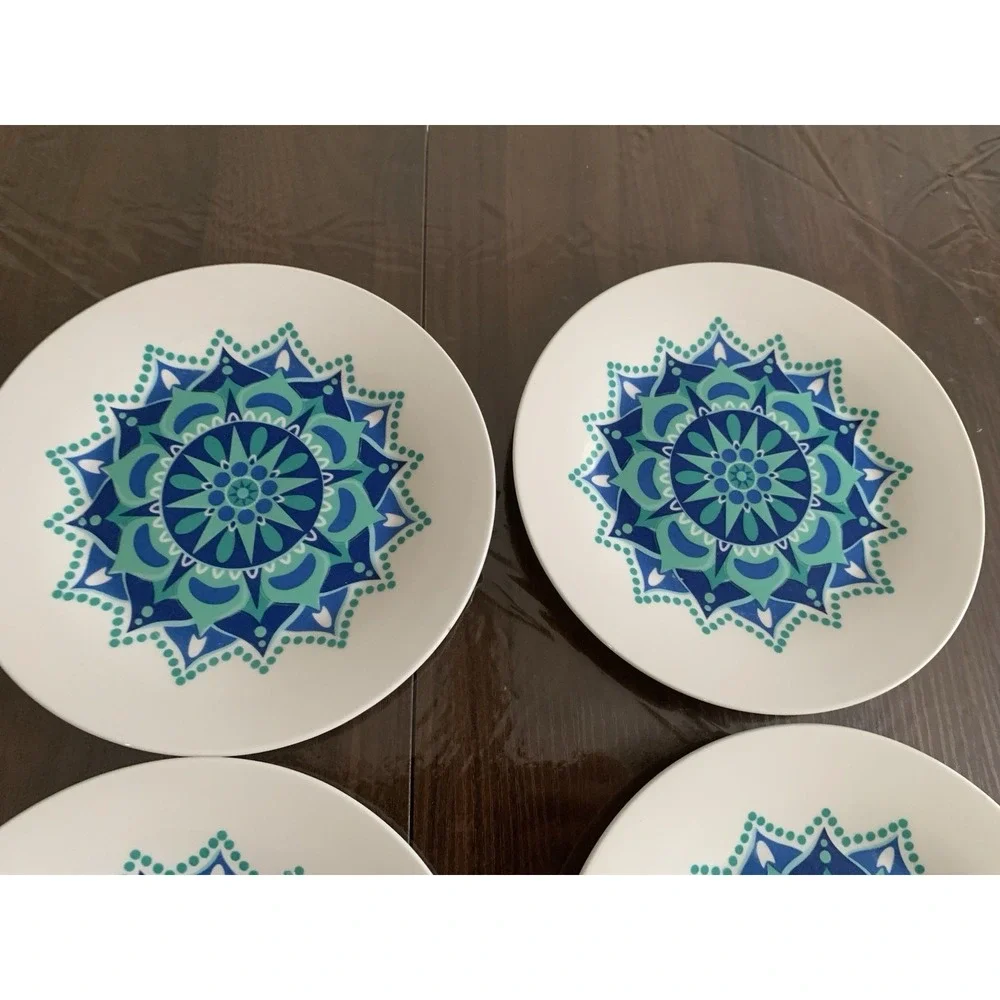 7 Royal Norfolk Replacement Plates Blue Turquoise Starburst Mandala Atomic 8